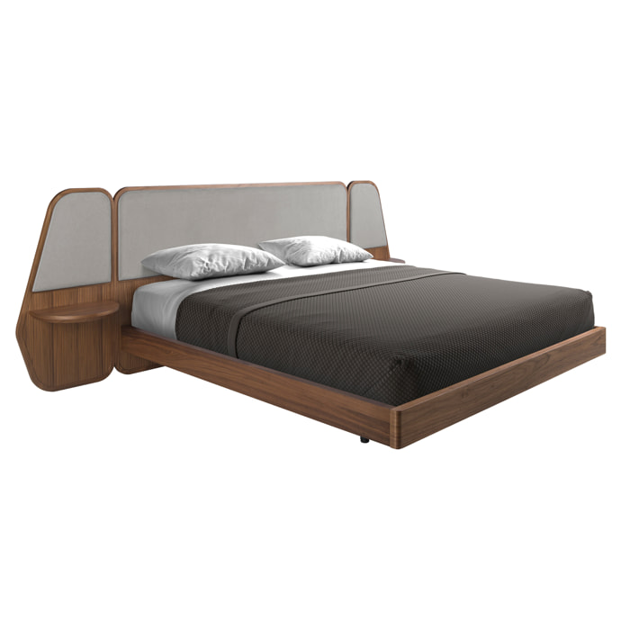 Cama Angel Cerdá de matrimonio en madera chapada en nogal natural y patas de acero inoxidable en negro 296x209x110cm