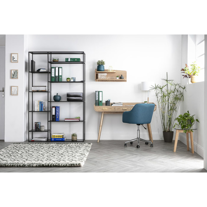Chaise de bureau à roulettes capitonnée en tissu bleu canard et acier chromé BALTIK