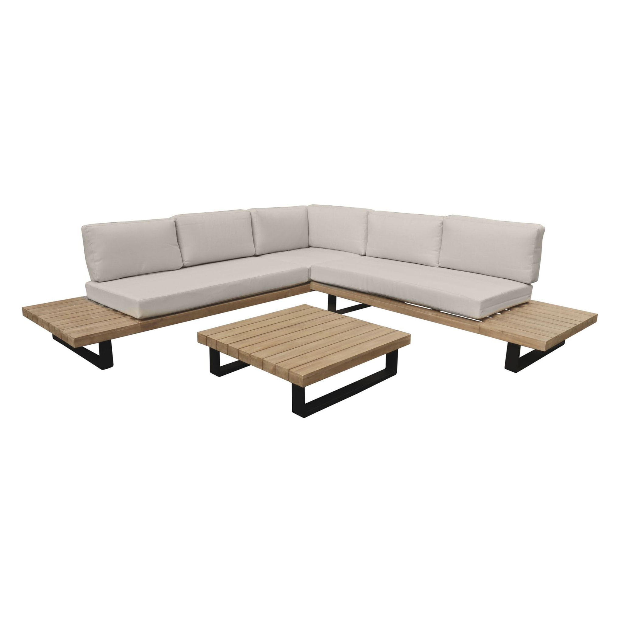 Salon de jardin en bois d'acacia et coussins beige 6 places DOURO