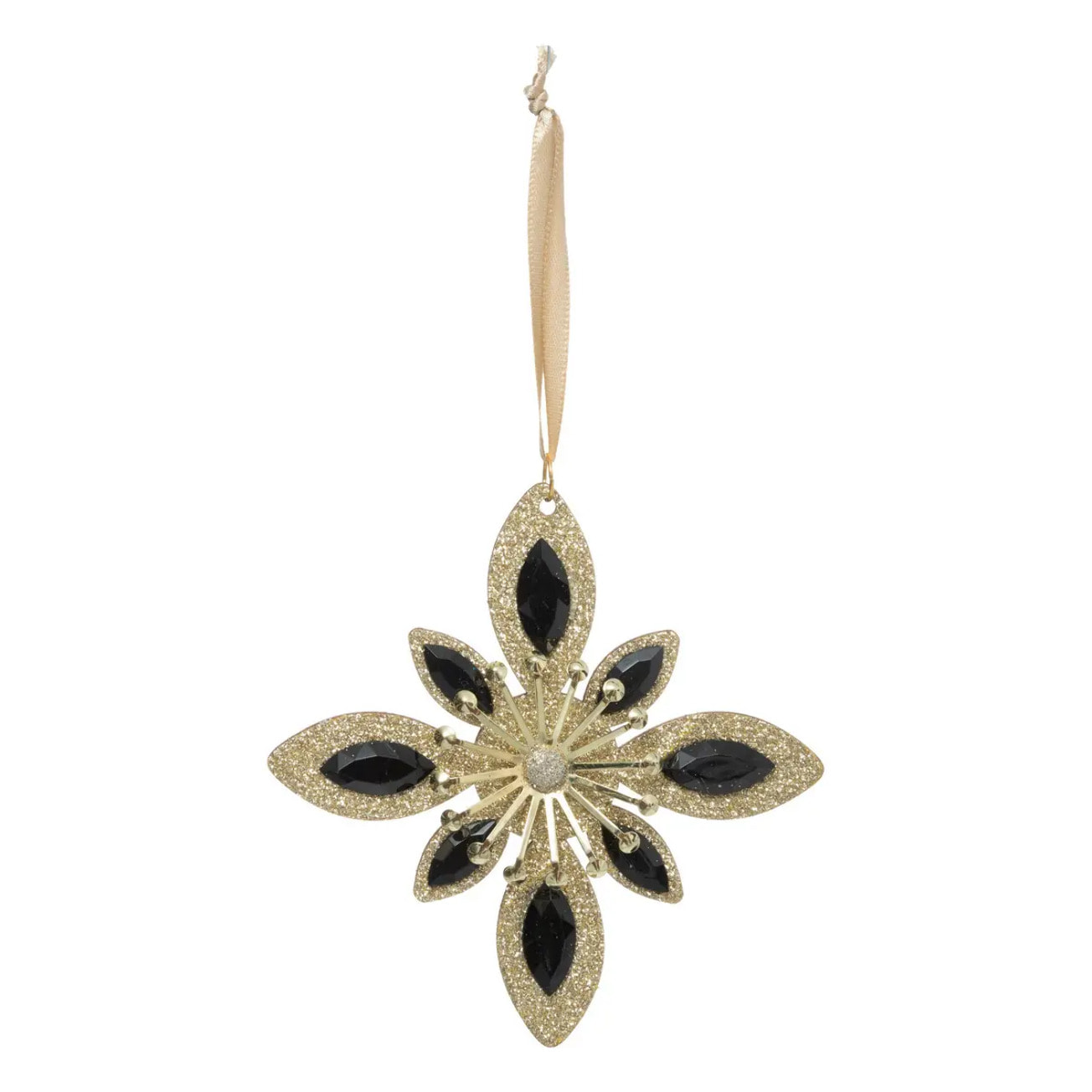 Décoration de sapin en bois étoile noir or 12cm