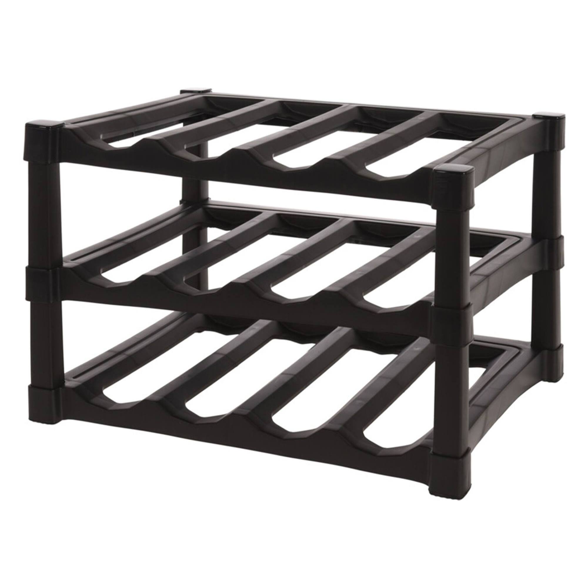 Botellero de 3 Capas Apilables de PP en Color Negro para 12 Botellas - 39x30xH25cm