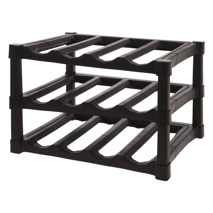 Botellero de 3 Capas Apilables de PP en Color Negro para 12 Botellas - 39x30xH25cm