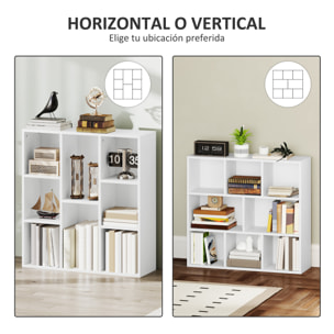 Librería de 3 Niveles Estantería de Libros con 8 Compartimentos Diseño Vertical u Horizontal para Sala de Estar Oficina Dormitorio 74,3x24x80 cm Blanco