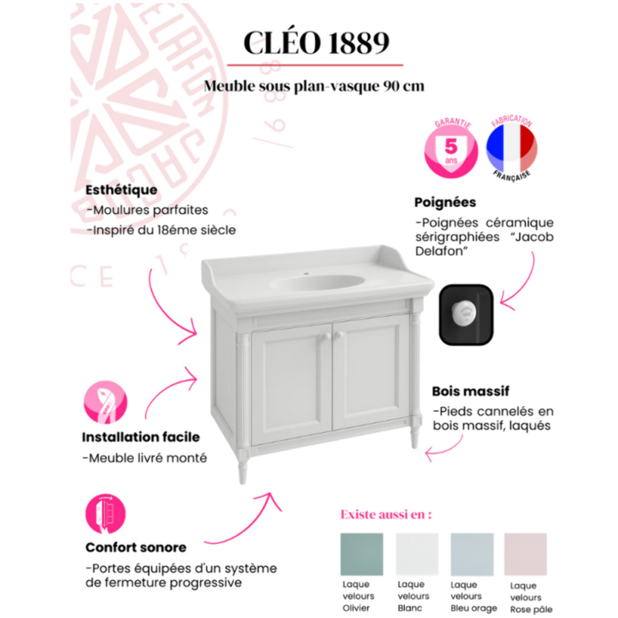 Meuble vasque Cléo 1889 blanc velours monotrou