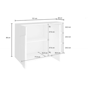 Mobile da ingresso a 3 ante e ripiani interni, Made in Italy, Entratina moderna, Credenza per atrio, cm 121x38h86, colore Bianco lucido