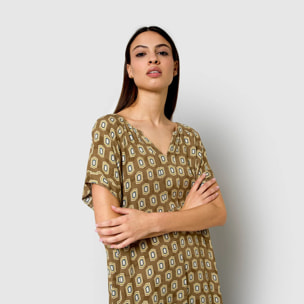 Vestido corto bambula detalles plisados jackie verde
