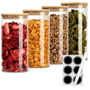 Set 4 bocaux en verre et couvercle en bois de haute qualité Classbach C-VD4026