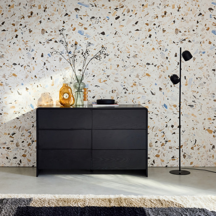 Commode 6 tiroirs effet bois arrondi. noir