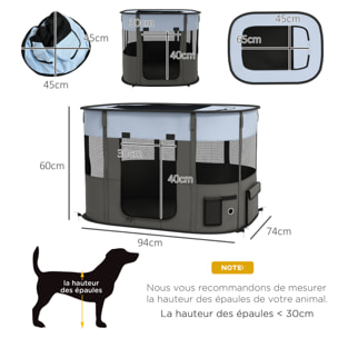 Parc pour chien pliable dim. 94L x 74l x 60H cm tissu Oxford gris noir