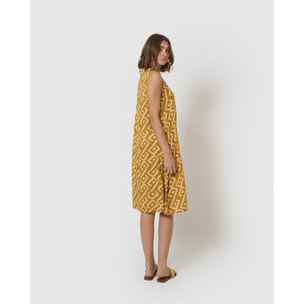 Vestido corto cuello pico bambula detalles plisados baladi limón