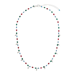 Collana Girocollo Rosario con Howlite e Agata Multicolore e Ciondoli Argentati in Argento 925 placcato Rodio