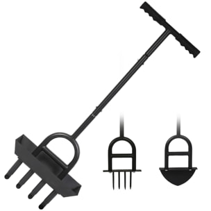 Aeroforge - Arieggiatore per Prato Manuale 3 in 1 con Aeratore a 4 Punte Pala a Mezzaluna e Carotaggio con Vassoio di Stoccaggio Nero
