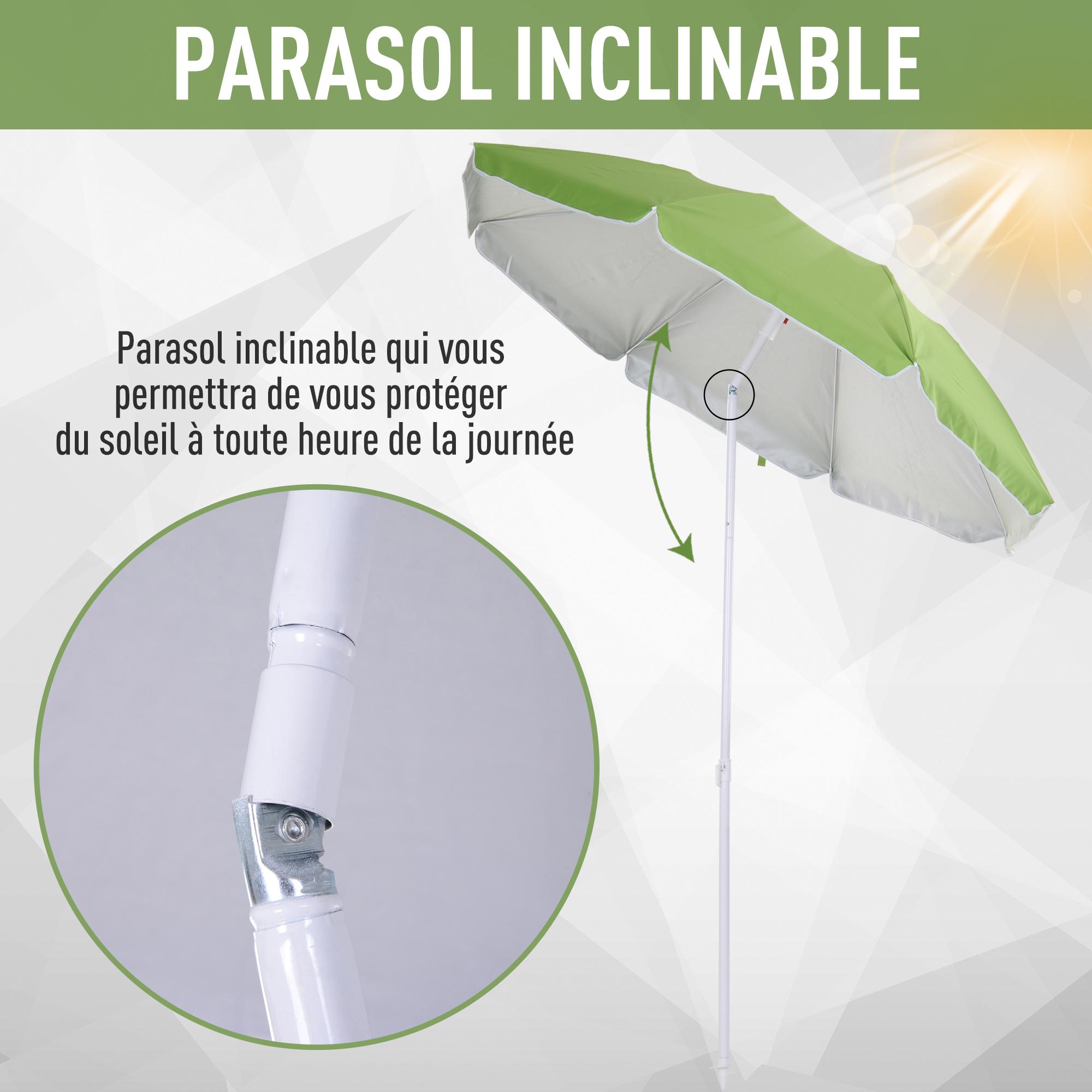 Parasol inclinable octogonal de plage Ø 150 cm tissu polyester haute densité anti-UV mât démontable sac de transport inclus vert