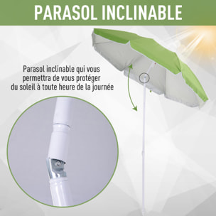 Parasol inclinable octogonal de plage Ø 150 cm tissu polyester haute densité anti-UV mât démontable sac de transport inclus vert