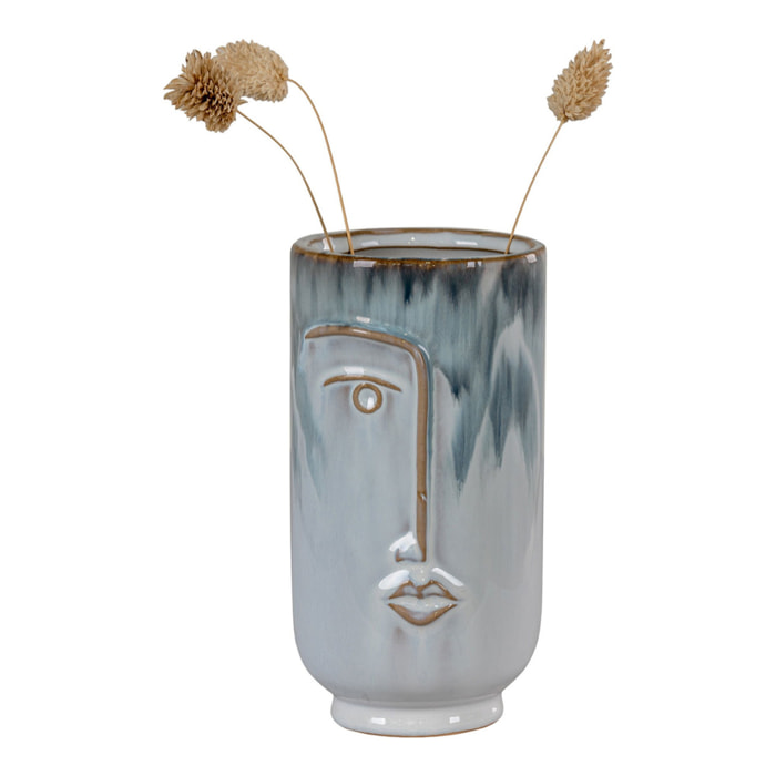 Vaso in porcellana bitonale blu con volto in rilievo, ø9x17 cm