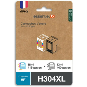 Cartouche ESSENTIELB Pack Compatible H304 XL (Noir + 3 Couleurs Haute Capacité)