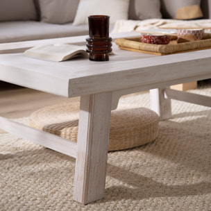 Table basse Oblak -bois massif d'araucaria-couleur blanc shabby 130 x 45 x 80 cm