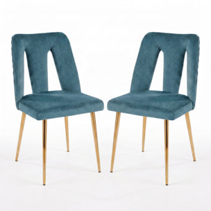 Sedia Imbottita in Effetto Velluto con Schienale Aperto e Gambe Oro, Design Moderno ed Elegante per Sala da Pranzo, Cucina, Soggiorno, Studio e Ufficio