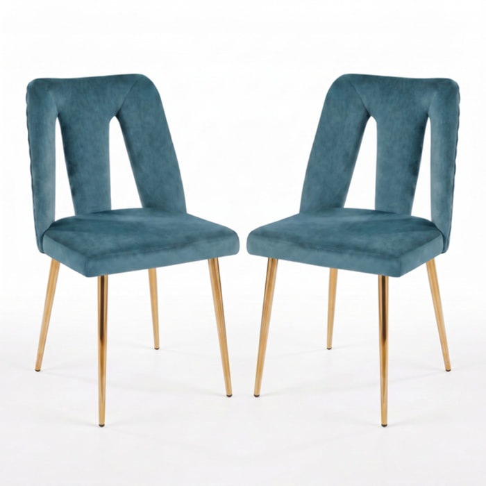 Sedia Imbottita in Effetto Velluto con Schienale Aperto e Gambe Oro, Design Moderno ed Elegante per Sala da Pranzo, Cucina, Soggiorno, Studio e Ufficio