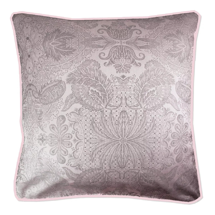 Taie d'oreiller satin de coton motif jacquard rose Isaphire diamant rose