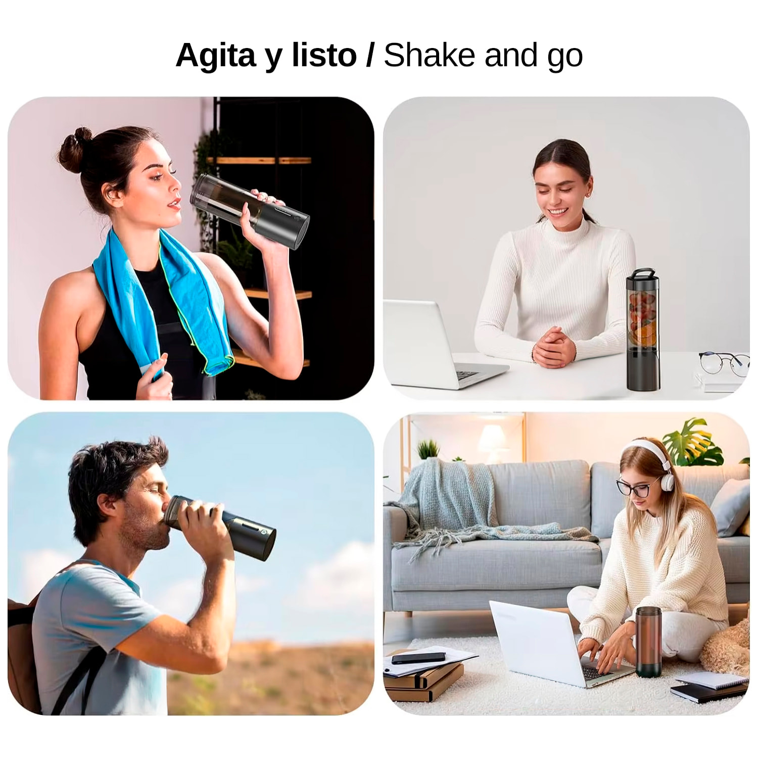 Batidora portátil HD-08 de 450 ml con potente motor de 240W, con batería recargable de 4000mAh.