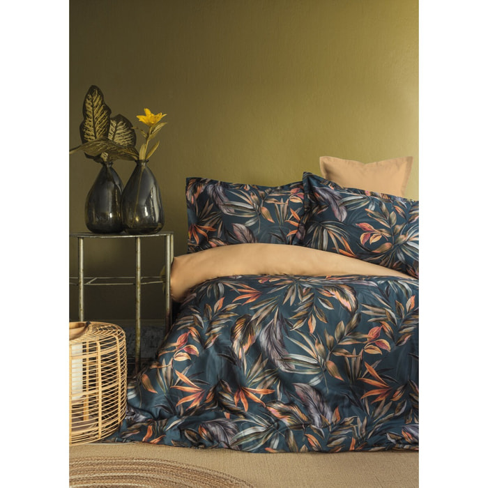 Parure housse de couette 240x220 cm et 2 taies d'oreiller 63x63cm satin de coton imprimé