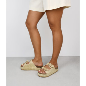 Sandalias esparto beige con plataforma y hebillas