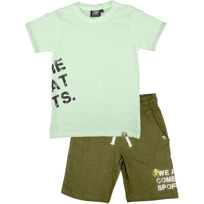 Set completo da bambino in cotone con t-shirt e pantaloncini Leone Camou