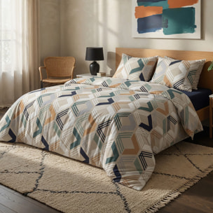 Parure housse de couette malte marine + 2 taies d'oreillers