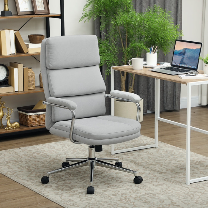 Fauteuil de bureau manager design accoudoirs rembourrés acier chromé tissu toucher lin gris clair