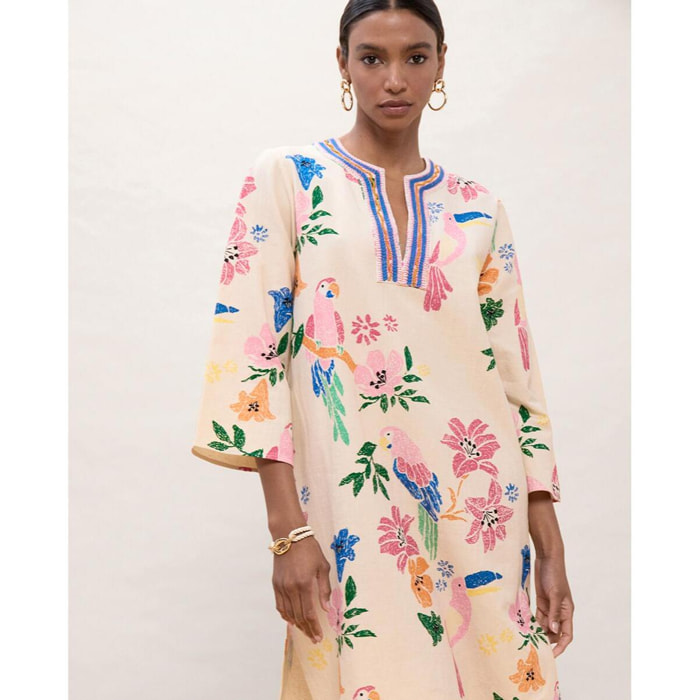 Abito corto con perline multicolori