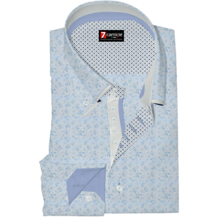 Camicia Uomo 2 Bottoni Button Down 7bottoni Doppio Coll Twill Fantasia Celeste/Celeste