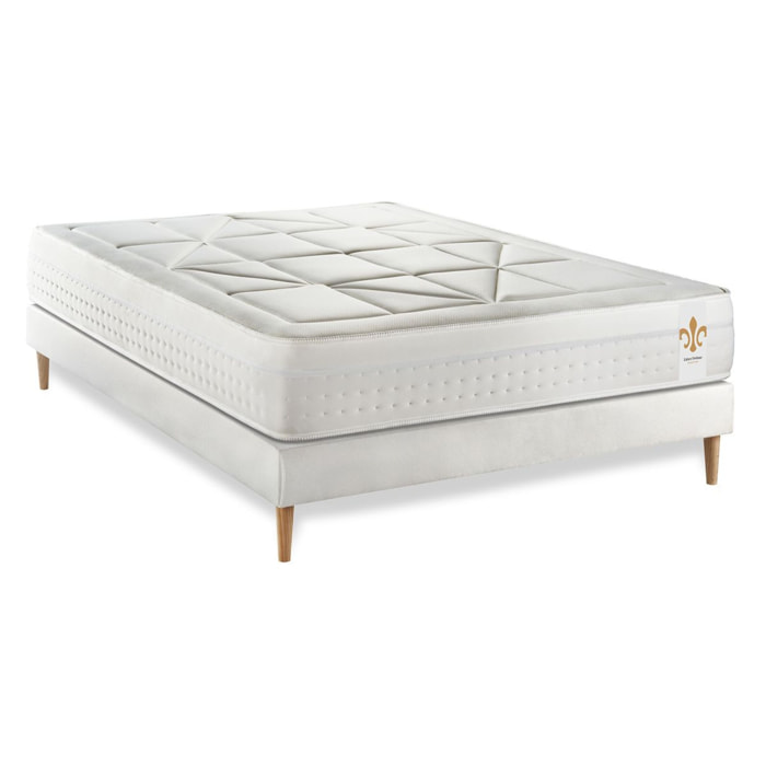 Ensemble Matelas Vingt-Huit - 28cm - Ressorts ensachés et mémoire de forme - Soutien sur mesure - Sommier kit Blanc