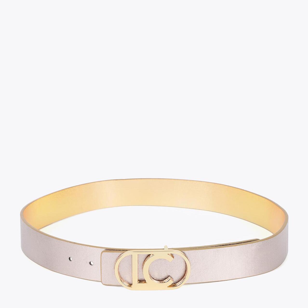 Cintura Reversibile con Fibbia Ovale Metallizzata