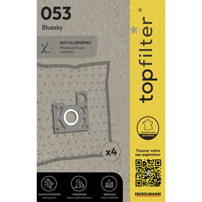 Lot de 4 sacs aspirateur Bluesky TopFilter Premium