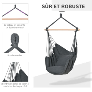 Chaise suspendue fauteuil suspendu chaise de détente coussins assise dossier coton polyester anthracite