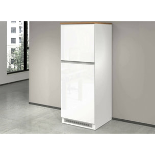 Dispensa da cucina Dcasasol, Mobile multiuso, Armadio porta frigo a 2 ante, 100% Made in Italy, 60x60h165 cm, Bianco lucido e Rovere