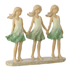 J-Line décoration Enfants Soeurs - polyrésine - vert/écru