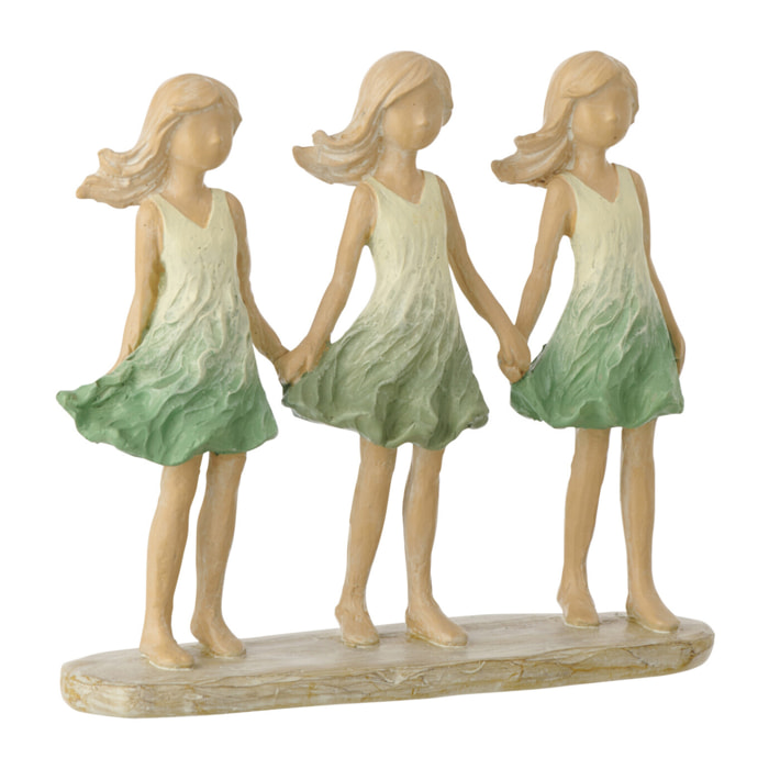 J-Line décoration Enfants Soeurs - polyrésine - vert/écru