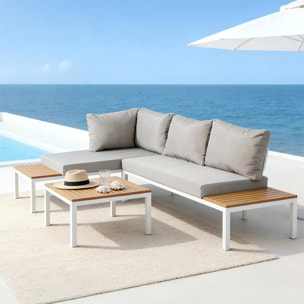Salon de jardin 3-4 places avec table basse blanc et gris CANEE