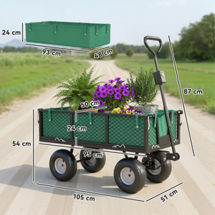 Chariot de jardin en acier - chariot de transport - côtés amovibles, poignée rotative - max. 300 Kg - vert