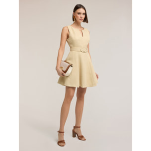 Motivi - Vestido flare en tejido bouclé con cinturón - Amarillo