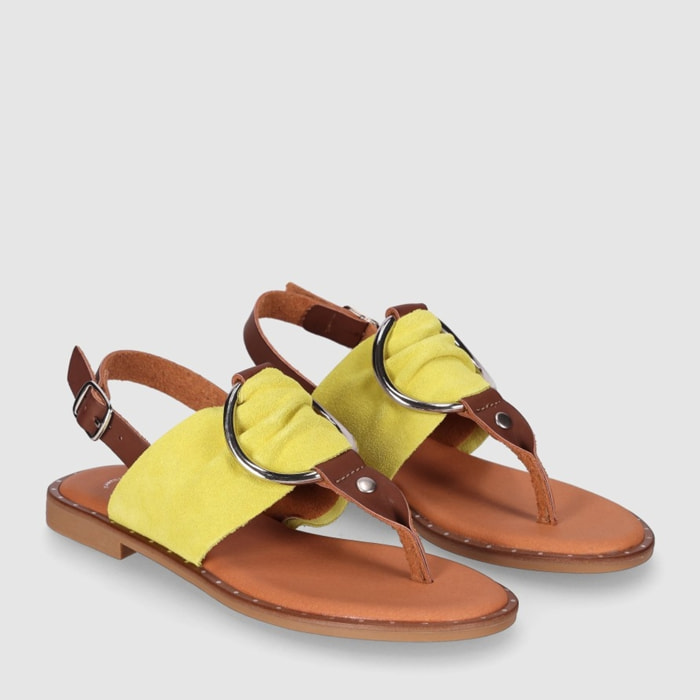 Sandalias de Serraje - Amarillo - Tacón: Bajo