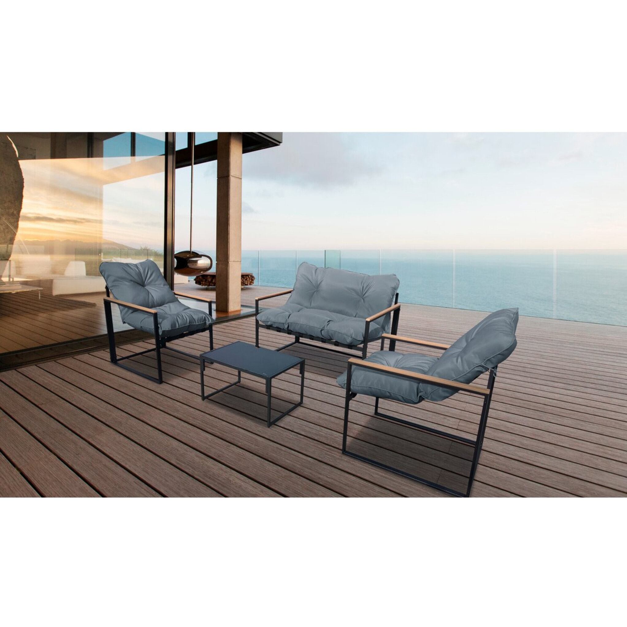 Salon de jardin "Jules" - 4 places - Gris/Noir