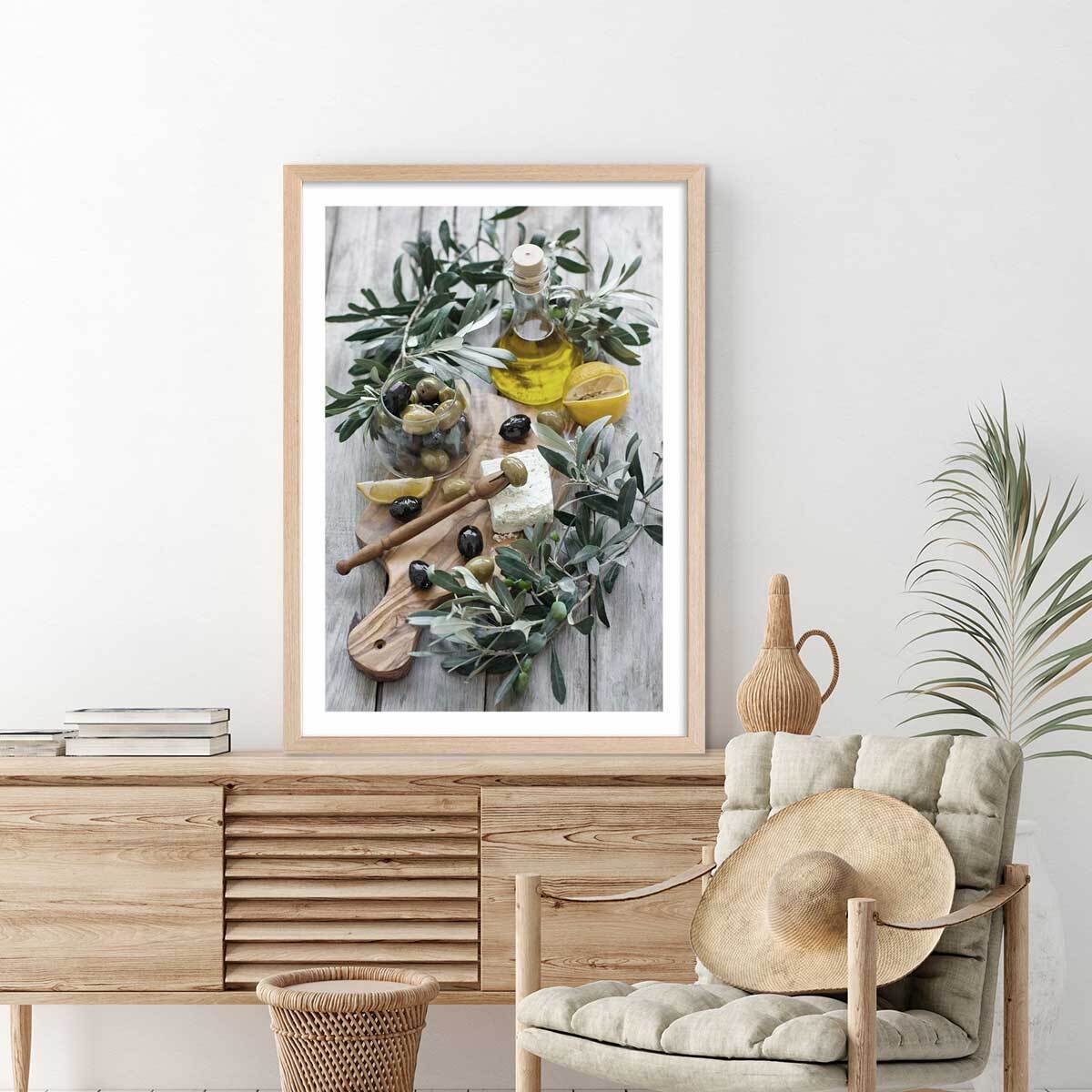 Poster régime crétois Affiche + cadre en bois - Chêne