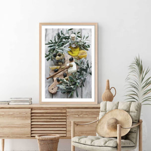 Poster régime crétois Affiche + cadre en bois - Chêne