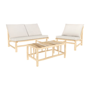 Salon de jardin 3 personnes en bois de teck massif et tissu  - Ily