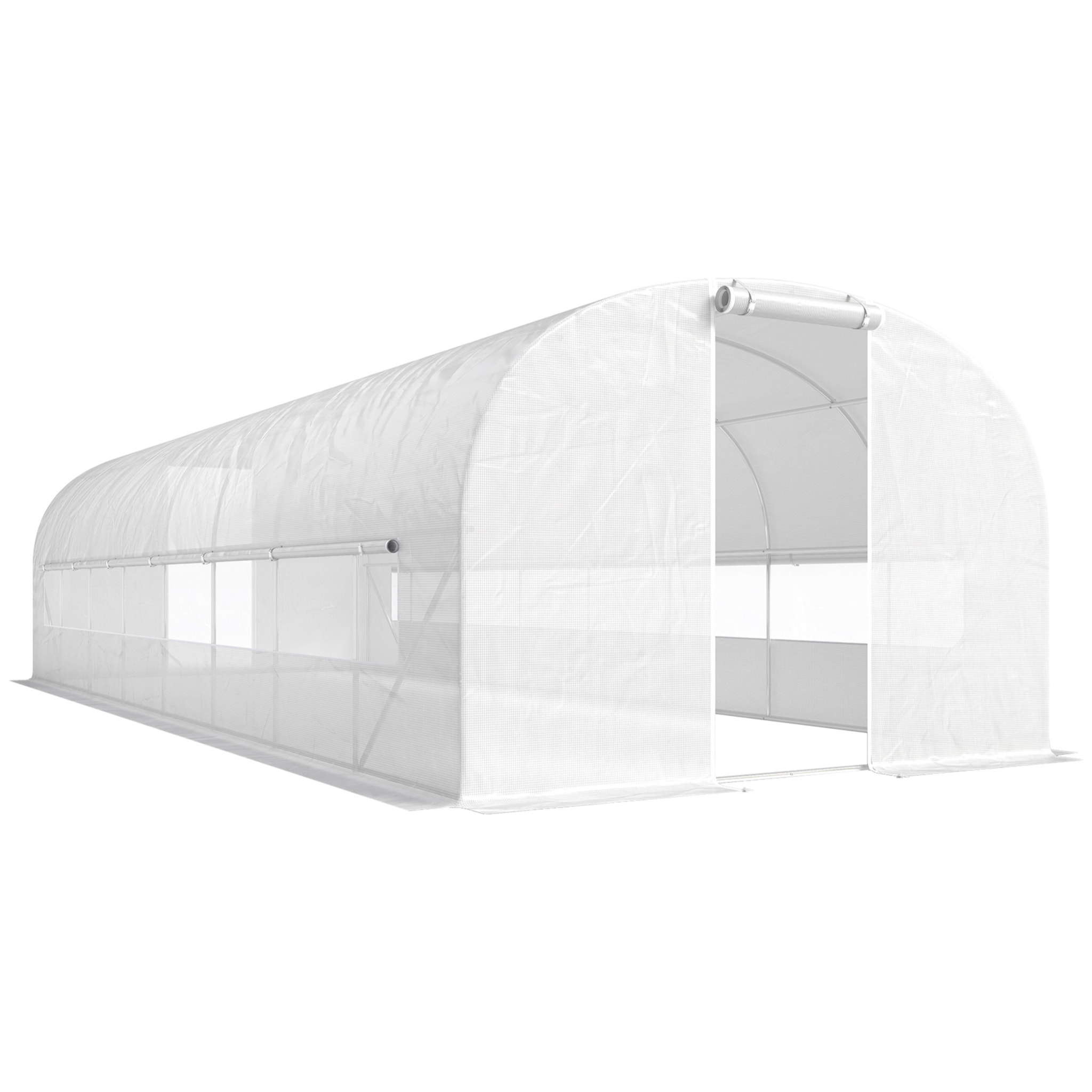 Serre tunnel de jardin 24m² 2 grandes fenêtres bâche PE 140 g/m² blanc