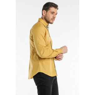 Camicia 1 Bottone Button Down Slim Uomo Popeline Stretch Unito Senape