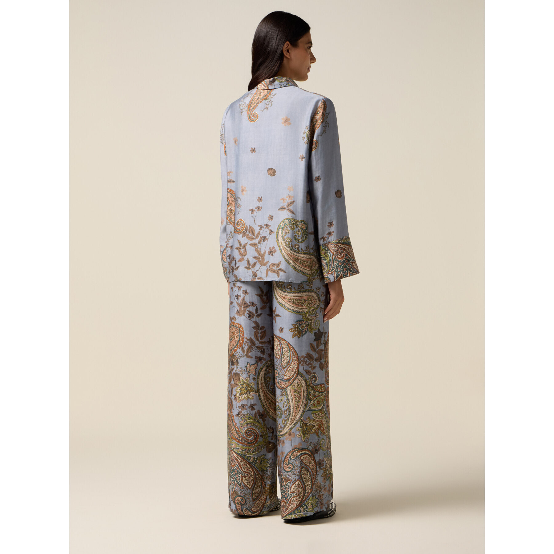 Oltre - Camicia in raso fantasia - Azzurro